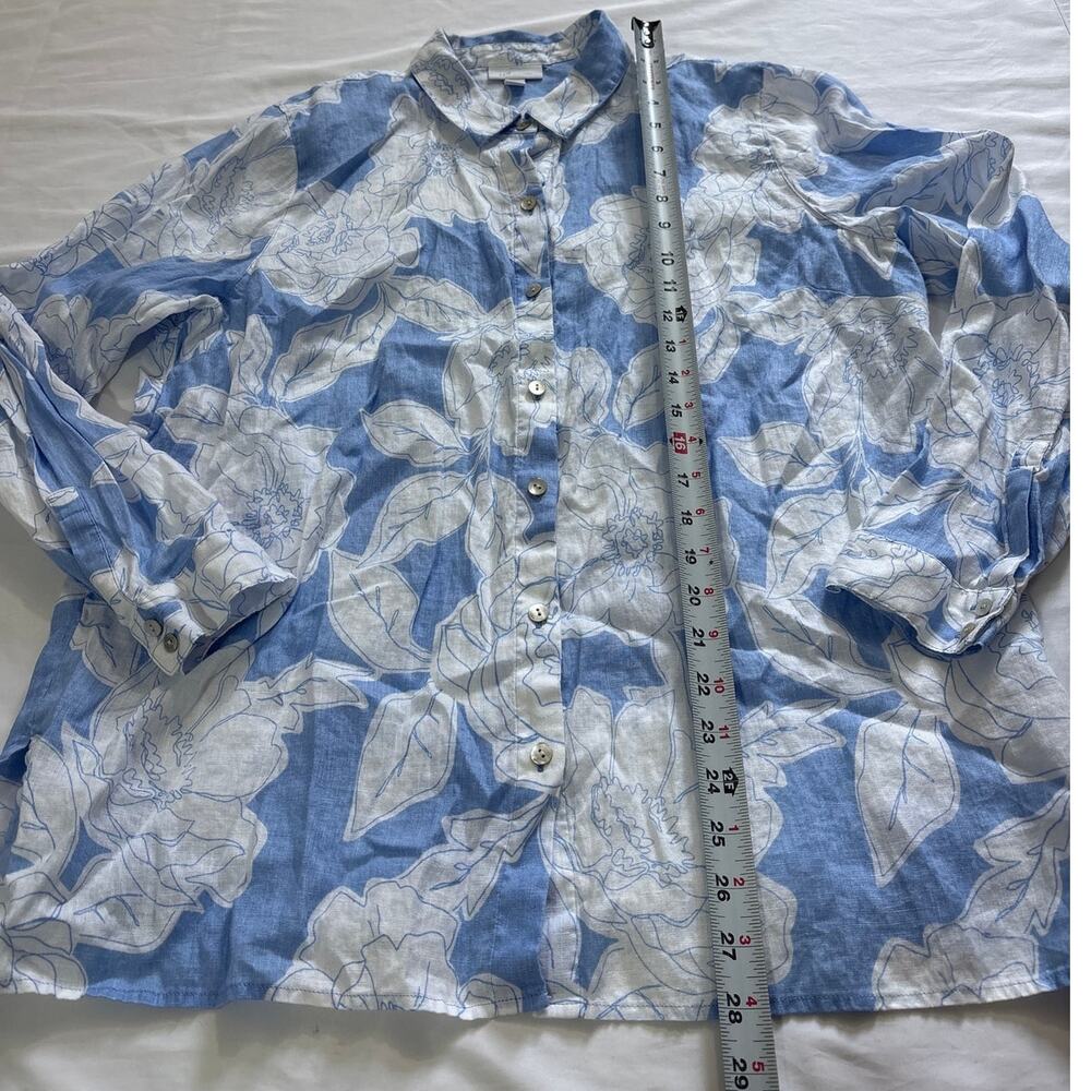 J.Jill Womens Large Everyday Linen Button-Front Shirt Floral Lagenlook Beachy - Picture 7 of 8